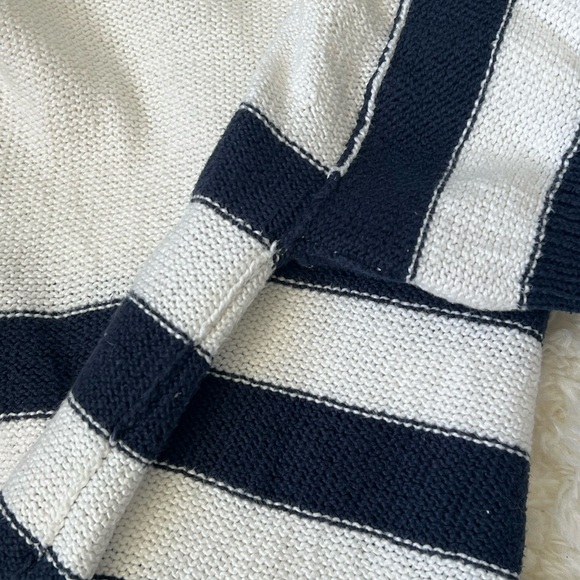 Loro Piana 100% cotton navy blue cream white nautical striped sweater top 46 10 - Picture 3 of 9